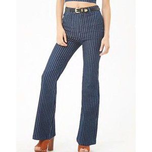 Forever 21 Pinstripe Flare Jeans Blue & White S
